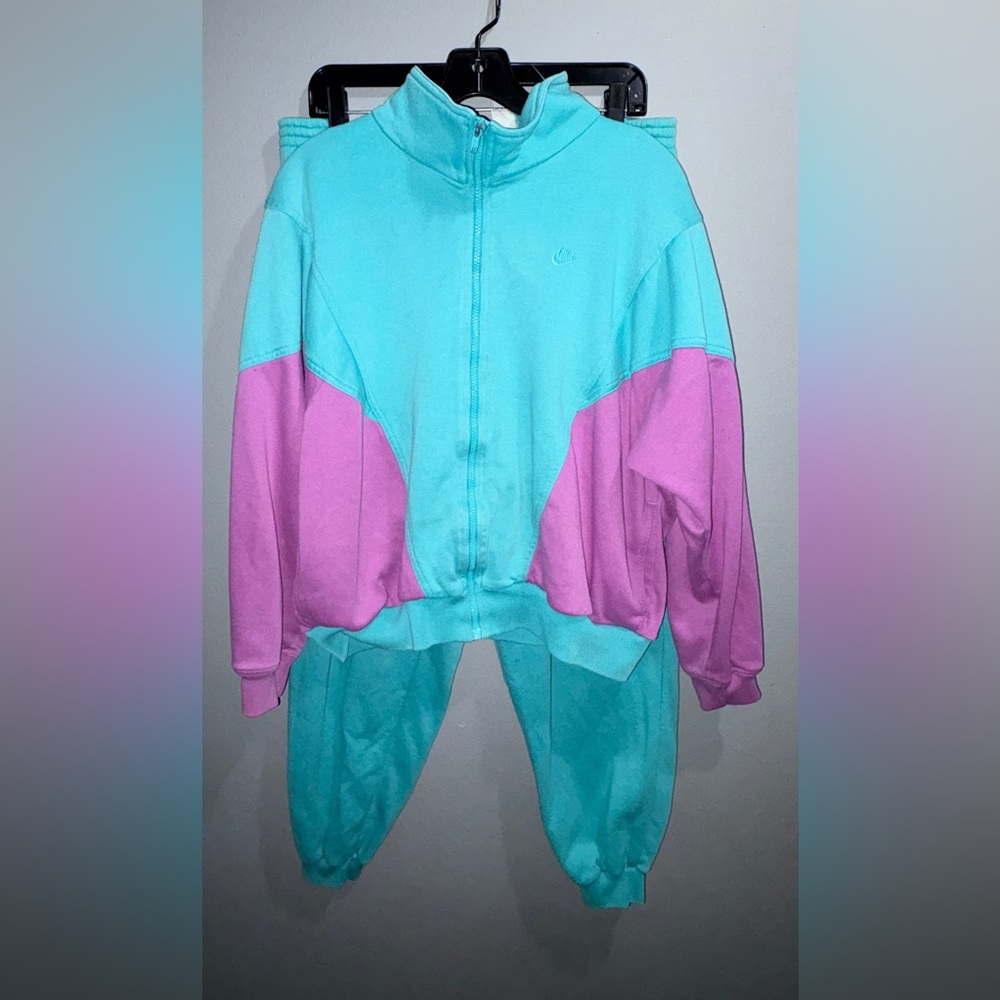 Nike Turquoise and Lavender Zip-Up Tracksuit Size Large